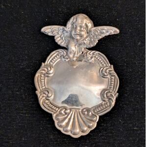 Vintage Sterling Silver Victorian Repousse Angel Articulated Luggage Tag Pendant